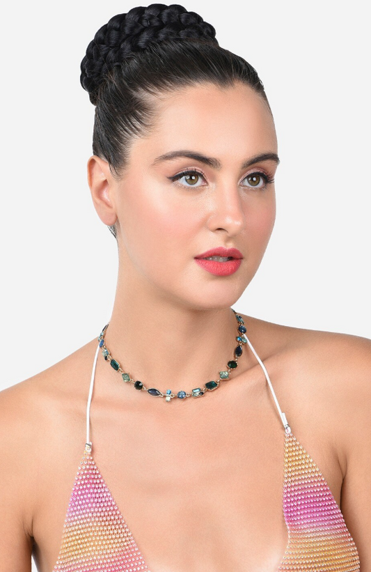 Gold-Plated Artificial Stones Studded Contemporary Necklace