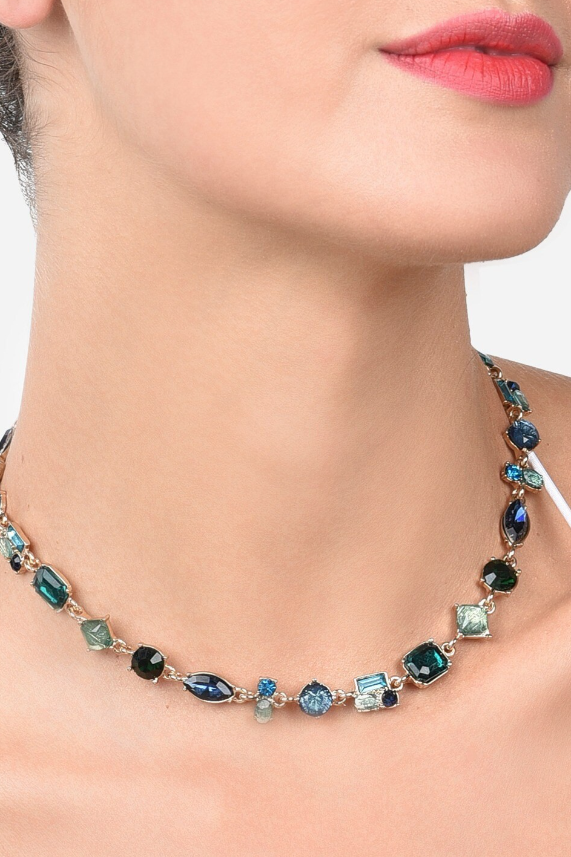 Gold-Plated Artificial Stones Studded Contemporary Necklace