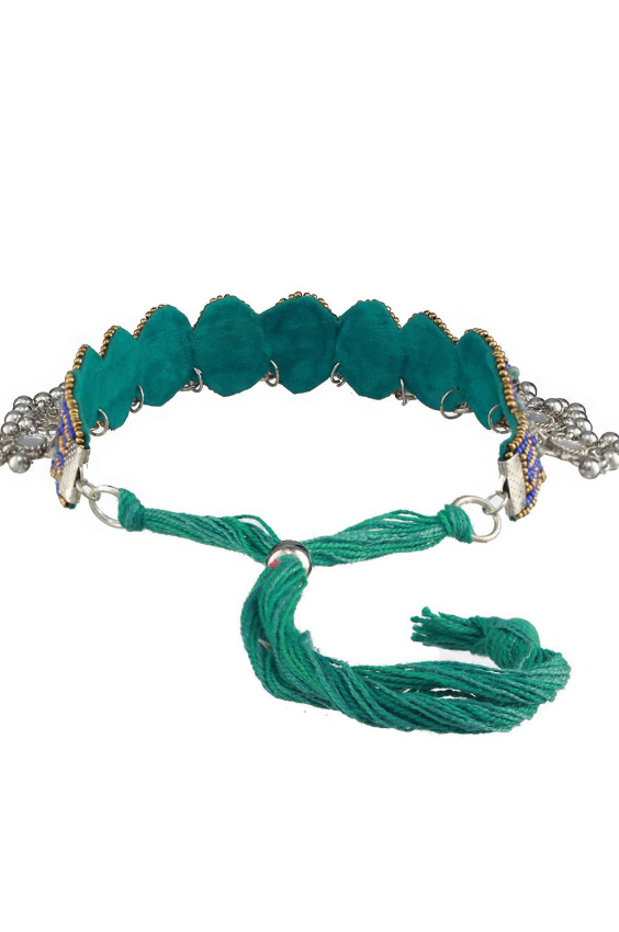 Silver-Plated Artificial Stone Studded & Beaded Statement Necklace