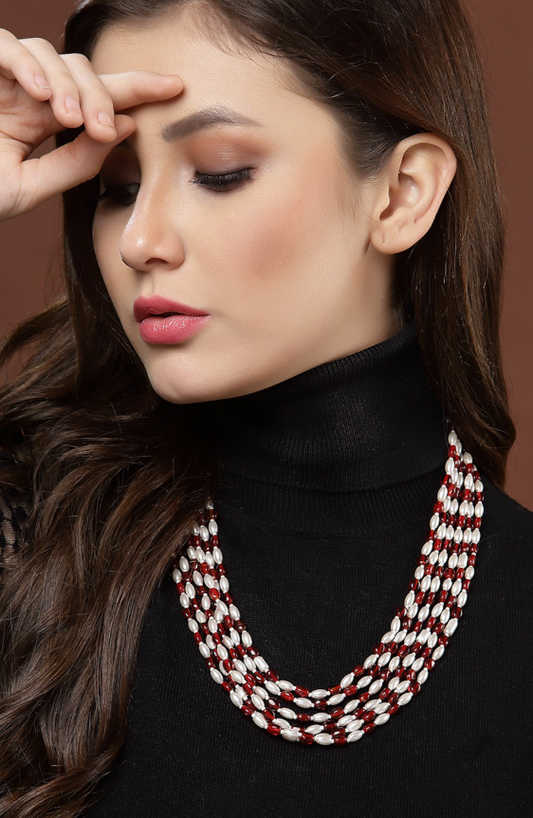 Red & White Handcrafted Necklace