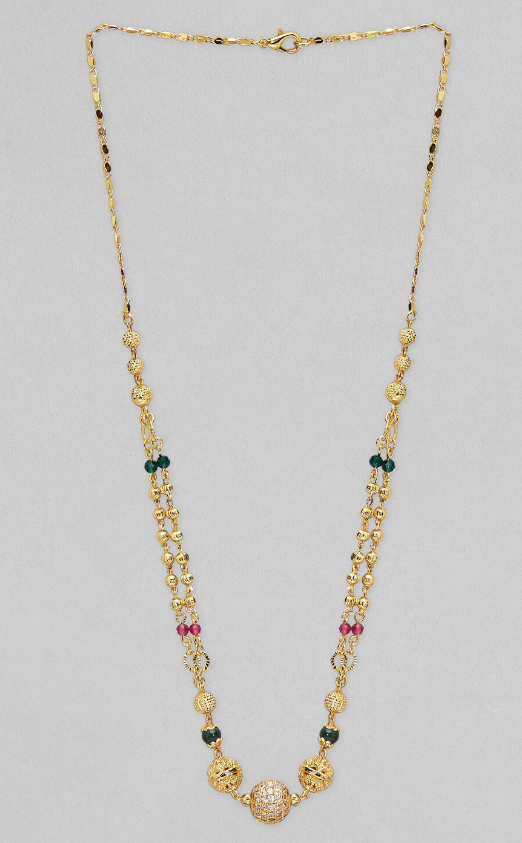 18K Gold-Plated Cubic Zirconia Stone Gold, Green & Pink Beaded Matar Mala Necklace