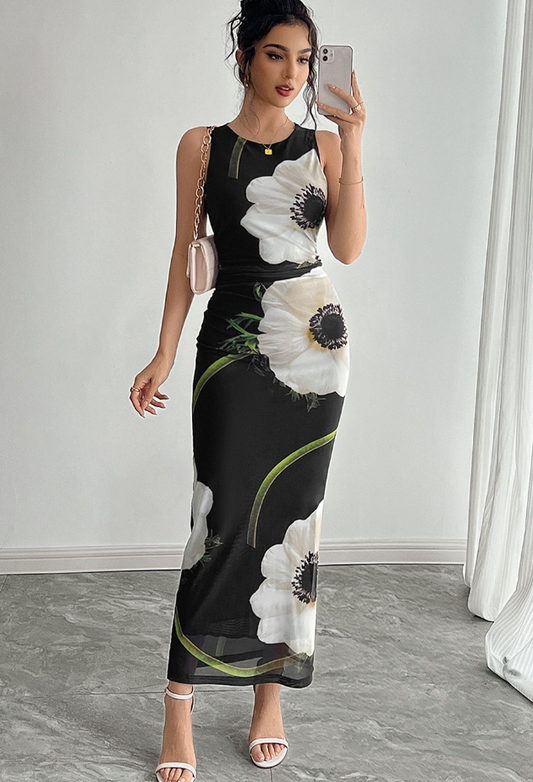 Floral Print Bodycon Maxi Dress