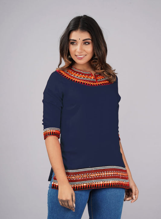 Navy Blue Embroidered Tunic