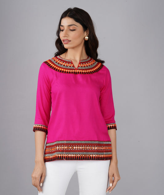 Vibrant Pink Embroidered Tunic